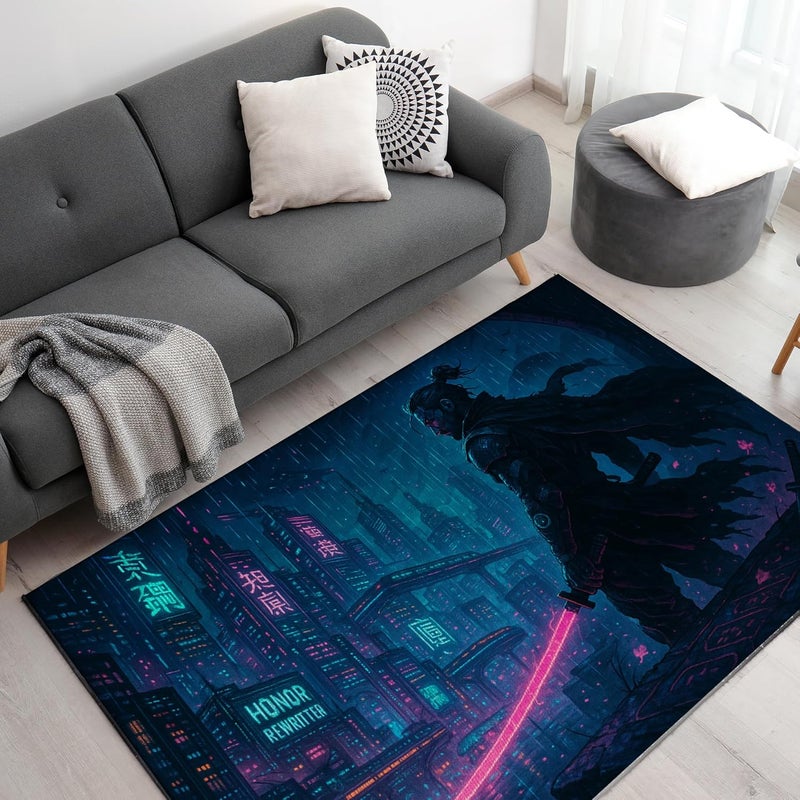 DreamController Samuraai Cyberpunnk Custom Rugs for Gamer Room (62x40inch)| Playroom Carpets Inspired by Games & Samuraai Cyberpunnk Decor for Gamers | Gamer Room Decor for Kids TeenGaming Mats - Image 1